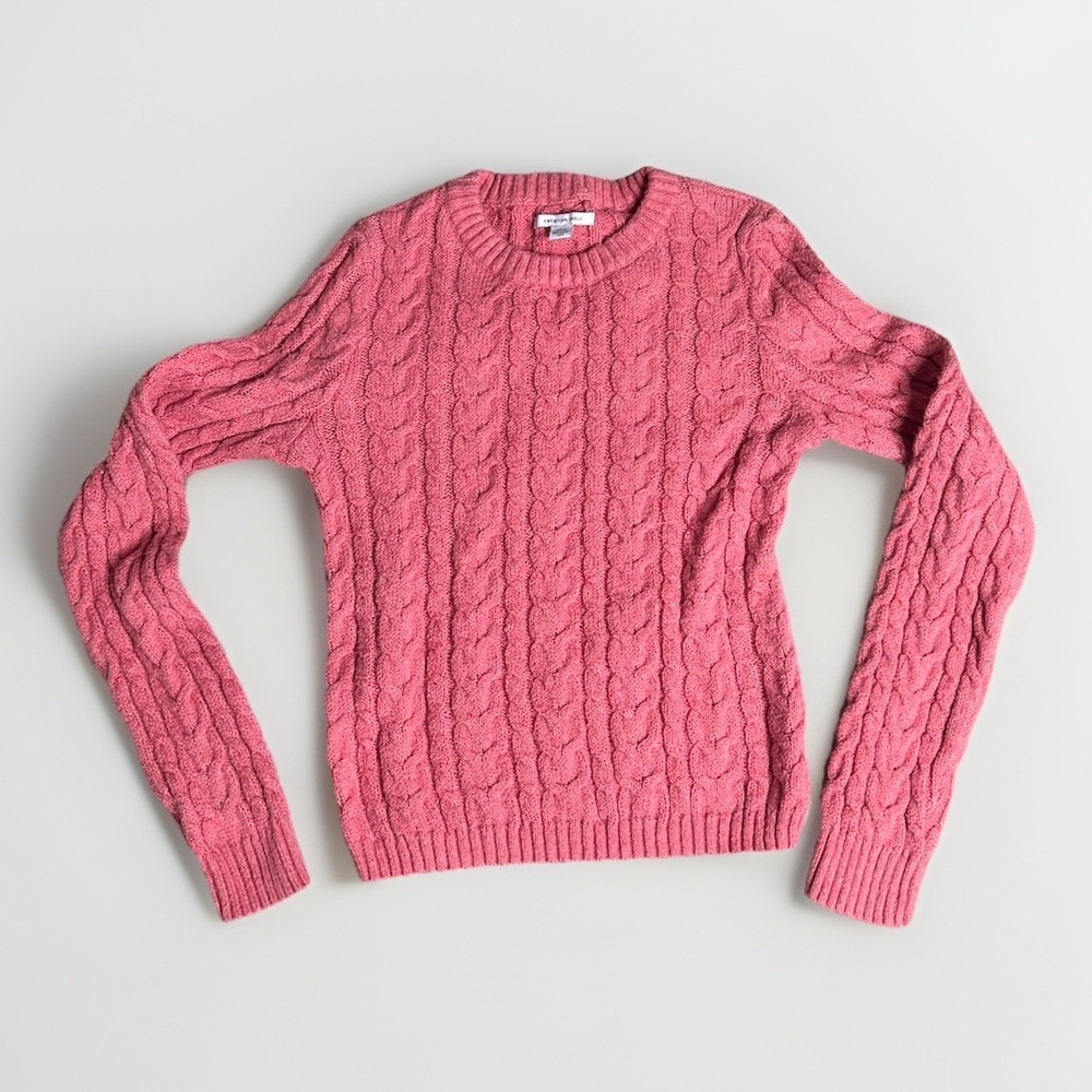 American Eagle Pink Cable Knit Sweater Women's Small Crewneck Chunky Pullover